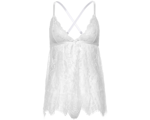Сорочка бебі-дол Leg Avenue Floral lace babydoll & string White L, стрінги