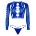 Комплект безшовної білизни Leg Avenue Long sleeve crop top & string Royal Blue One Size, топ, стрінги