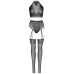 Еротичний комплект Leg Avenue Crop top and garter panty Black, топ, трусики з доступом, панчохи