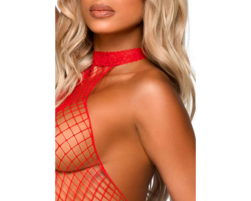 Еротичний сітчастий бодістокінг Leg Avenue Racer neck bodystocking Red