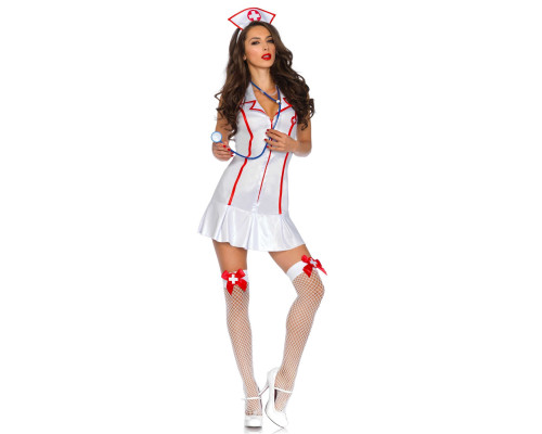 Еротичний костюм медсестри Leg Avenue Head Nurse XL, сукня, аксесуар на голову, стетоскоп