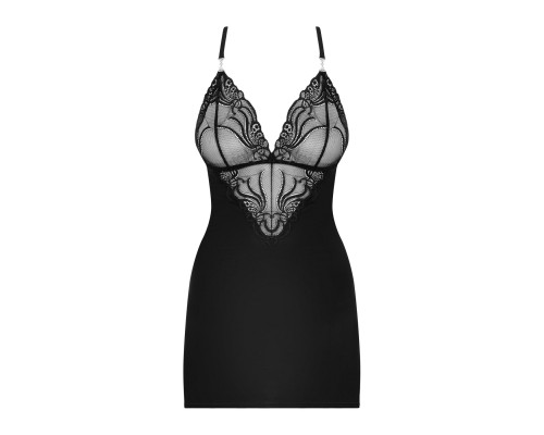 Сатиновый комплект для сна с кружевом Obsessive 828-CHE-1 chemise & thong S/M (мятая упаковка!!!)