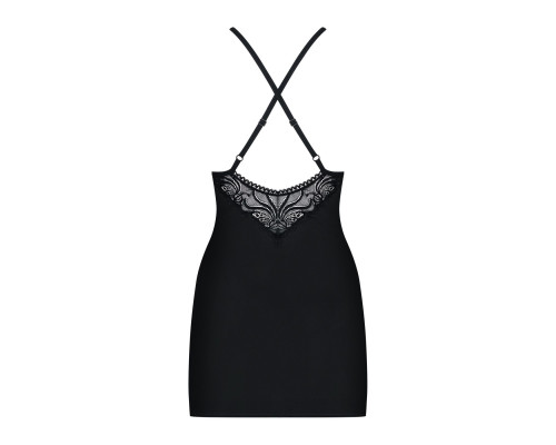 Сатиновый комплект для сна с кружевом Obsessive 828-CHE-1 chemise & thong S/M (мятая упаковка!!!)