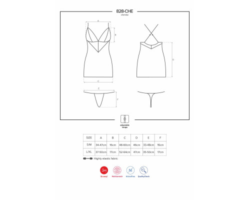 Сатиновый комплект для сна с кружевом Obsessive 828-CHE-1 chemise & thong S/M (мятая упаковка!!!)