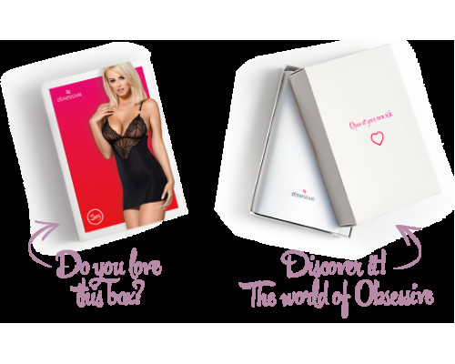 Сатиновый комплект для сна с кружевом Obsessive 828-CHE-1 chemise & thong S/M (мятая упаковка!!!)