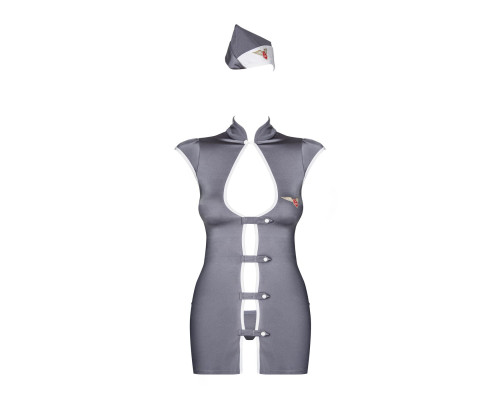 Еротичний костюм стюардеси Obsessive Stewardess 3 pcs grey S/M (м'ята упаковка!!!)