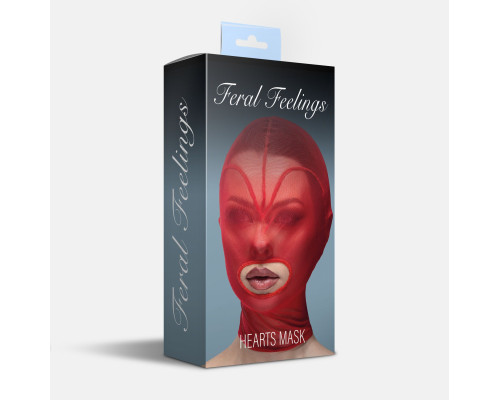 Маска серце сітка з відкритим ротом Feral Feelings - Hearts Mask Red/Red