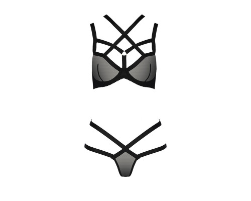 Комплект білизни Passion Exclusive HAGAR SET XXL/XXXL, black, стрепи трусики та ліф