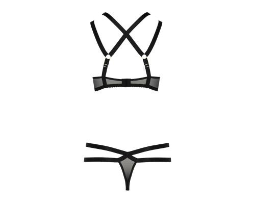 Комплект білизни Passion Exclusive HAGAR SET XXL/XXXL, black, стрепи трусики та ліф