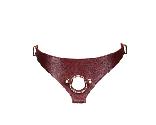 Шкіряні трусики для страпона Liebe Seele Wine Red Strap on Harness, універсальний розмір