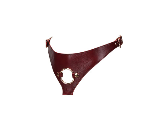 Шкіряні трусики для страпона Liebe Seele Wine Red Strap on Harness, універсальний розмір