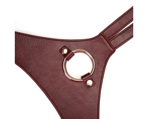Шкіряні трусики для страпона Liebe Seele Wine Red Strap on Harness, універсальний розмір