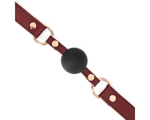 Силіконовий кляп Liebe Seele Wine Red Ball Gag, діаметр кульки 4,3 см, ремінь із натуральної шкіри