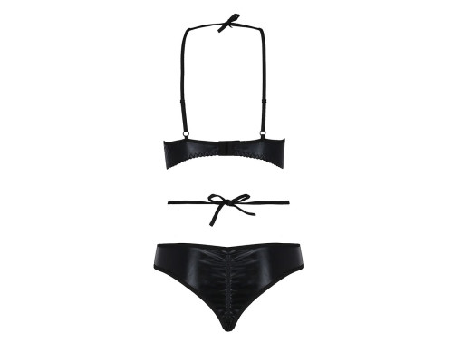 Комплект белья Passion Exclusive NAVEL SET XXL/XXXL, black, трусики и лиф с элементами под латекс