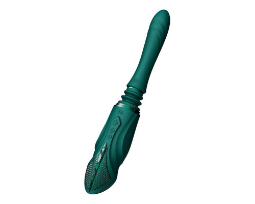 Компактна смарт секс-машина Zalo – Sesh Turquoise Green, 2 насадки, пульт ДК, кристал Swarovski