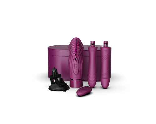 Компактна смарт секс-машина Zalo – Sesh Velvet Purple, 2 насадки, пульт ДК, кристал Swarovski