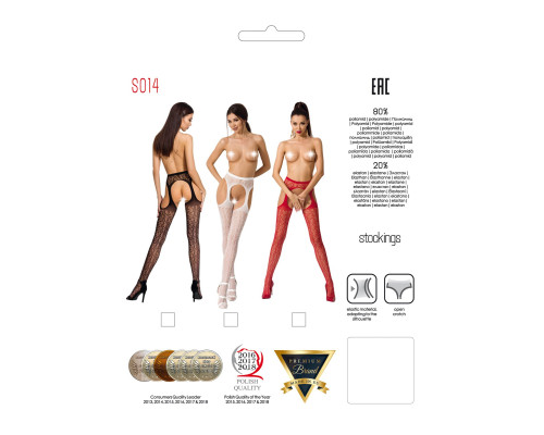 Мереживні колготки-бодістокінги Passion S014 One Size, Red, імітація панчіх та пояса з гартерами