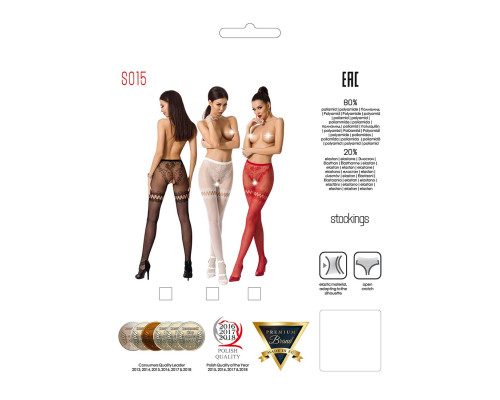 Сітчасті колготки з відкритим доступом Passion S015 One Size, Black, імітація панчіх і трусиків