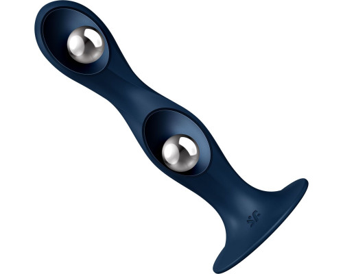 Дилдо Satisfyer Double Ball-R Dark Blue, унісекс, рухомі кульки всередині, на присосці