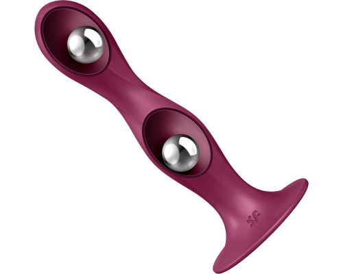Дилдо Satisfyer Double Ball-R Red, унісекс, рухомі кульки всередині, на присосці