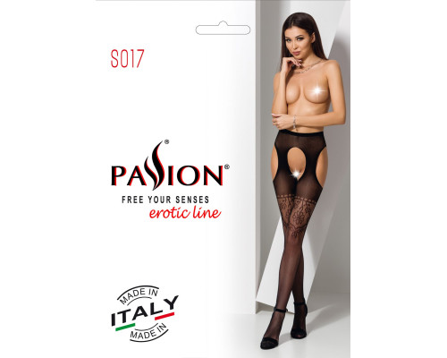 Колготки-бодістокінги з відкритим доступом Passion S017 One Size, White, імітація панчіх та пояса