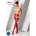 Сітчасті панчохи-стокінги Passion S018 One Size, Red, імітація пояса, сітка з вертикальними смужками