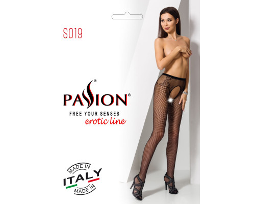 Сітчасті колготки-бодістокінги Passion S019 One Size, White, імітація трусиків, відкритий доступ