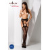 Сітчасті панчохи-стокінги Passion S020 One Size, Black, ажурний візерунок, імітація пояса з гартерам