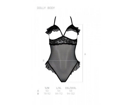 Еротичне боді Passion DOLLY BODY, L/XL, black, з відкритими чашками