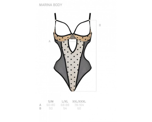 Еротичне боді Passion MARINA BODY, L/XL, beige, з відкритими чашками