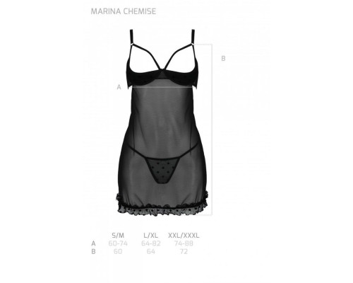 Еротичний пеньюар Passion MARINA CHEMISE, L/XL, black