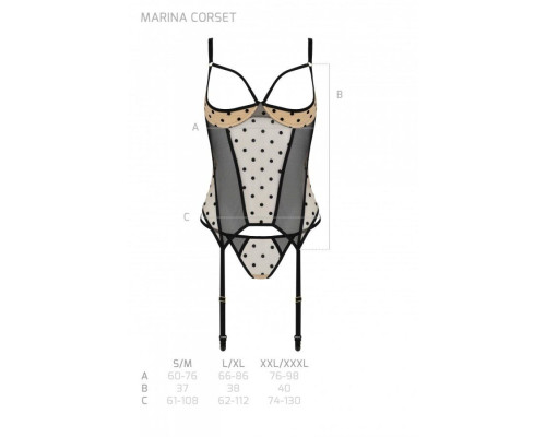 Корсет Passion MARINA CORSET, XXL/XXXL, beige, з відкритими чашками