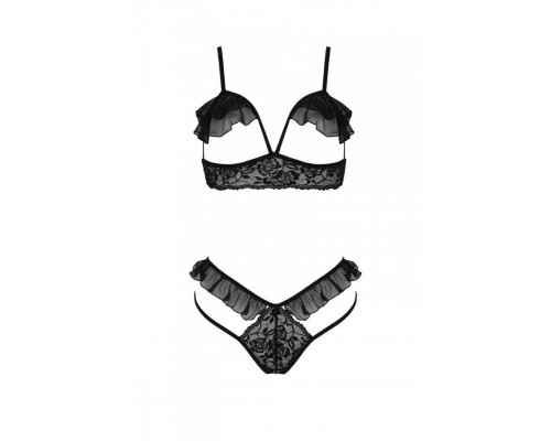 Еротичний комплект Passion DOLLY SET, XXL/XXXL, black, з відкритими чашками