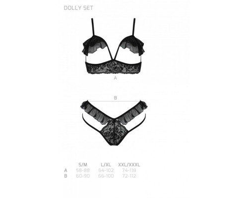 Еротичний комплект Passion DOLLY SET, XXL/XXXL, black, з відкритими чашками