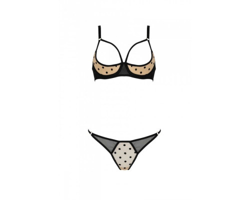 Еротичний комплект Passion MARINA SET WITH OPEN BRA, XXL/XXXL, beige, відкриті чашки