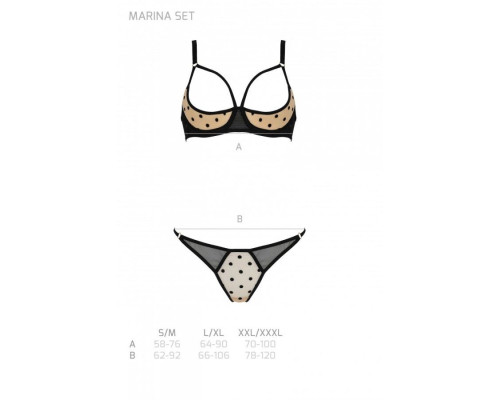 Еротичний комплект Passion MARINA SET WITH OPEN BRA, XXL/XXXL, beige, відкриті чашки