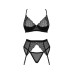 Комплект Obsessive Chemeris 3-pcs set XS/S, стрінги, пояс для панчіх, бюстгальтер