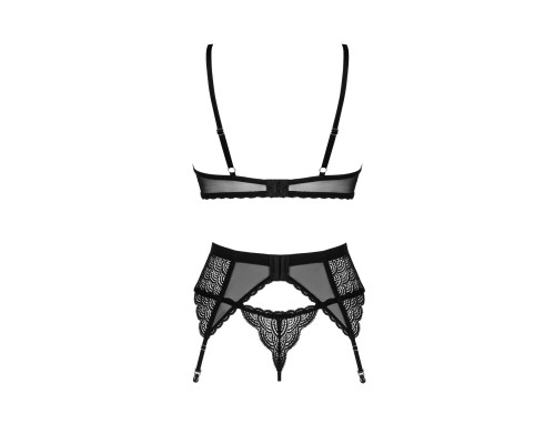 Комплект Obsessive Chemeris 3-pcs set XS/S, стрінги, пояс для панчіх, бюстгальтер