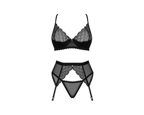 Комплект Obsessive Chemeris 3-pcs set M/L, стрінги, пояс для панчіх, бюстгальтер