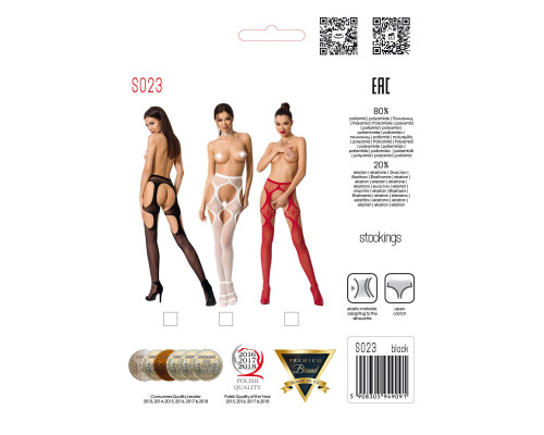 Еротичні колготки-бодістокінги Passion S023 One Size, White, імітація панчіх з ромбами та пояском