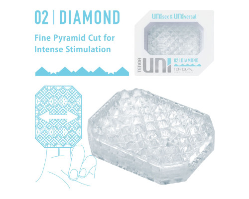Унісекс-стимулятор Tenga UNI Diamond, білий, із зубчастим рельєфом, лубрикант у комплекті