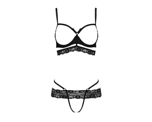 Комплект білизни Passion Exclusive SARIA SET OpenBra L/XL, black, стрепи, відкритий ліф, стрінги
