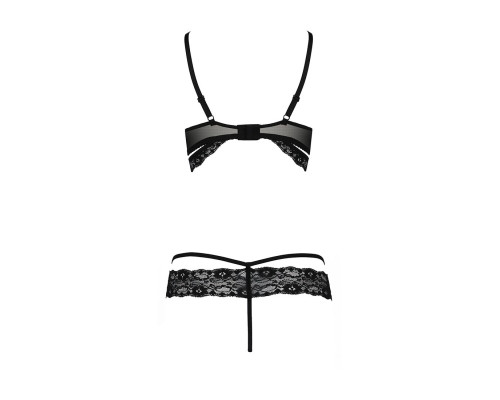Комплект білизни Passion Exclusive SARIA SET OpenBra L/XL, black, стрепи, відкритий ліф, стрінги