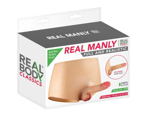 Силіконові трусики з фалоімітатором Real Body Real Manly, S/M, суцільна конструкція, для неї