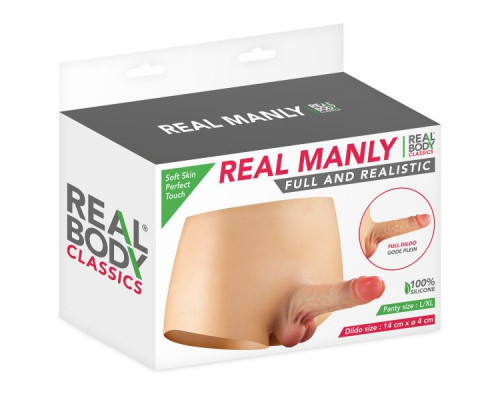Силіконові трусики з фалоімітатором Real Body Real Manly, L/XL, суцільна конструкція, для неї