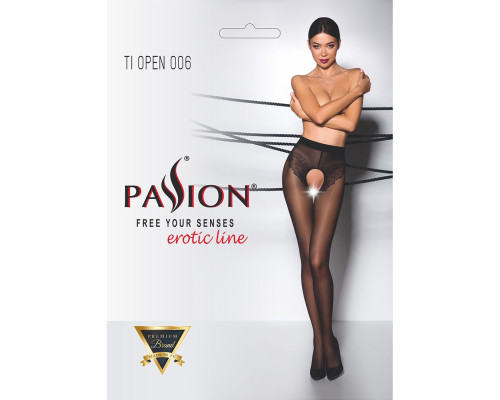 Еротичні колготки Passion TIOPEN 006 3/4 (30 den), nero, з вирізом, імітація трусиків
