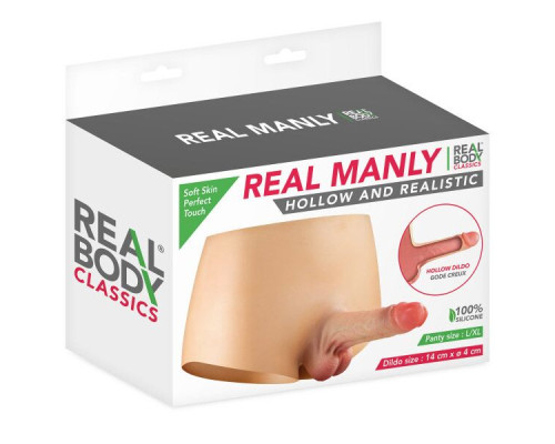 Силіконові трусики з порожнистим фалоімітатором Real Body Real Manly Hollow, L/XL, для нього